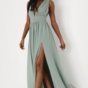 Lulus Heavenly Hues Sage Brush Maxi Dress Green - Size L